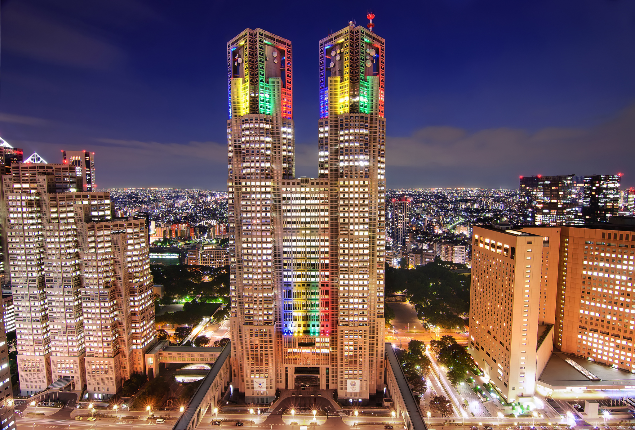 Фотография Токио Япония мегаполиса в ночи Небоскребы Дома Города Мегаполис Ночь ночью Ночные город Здания