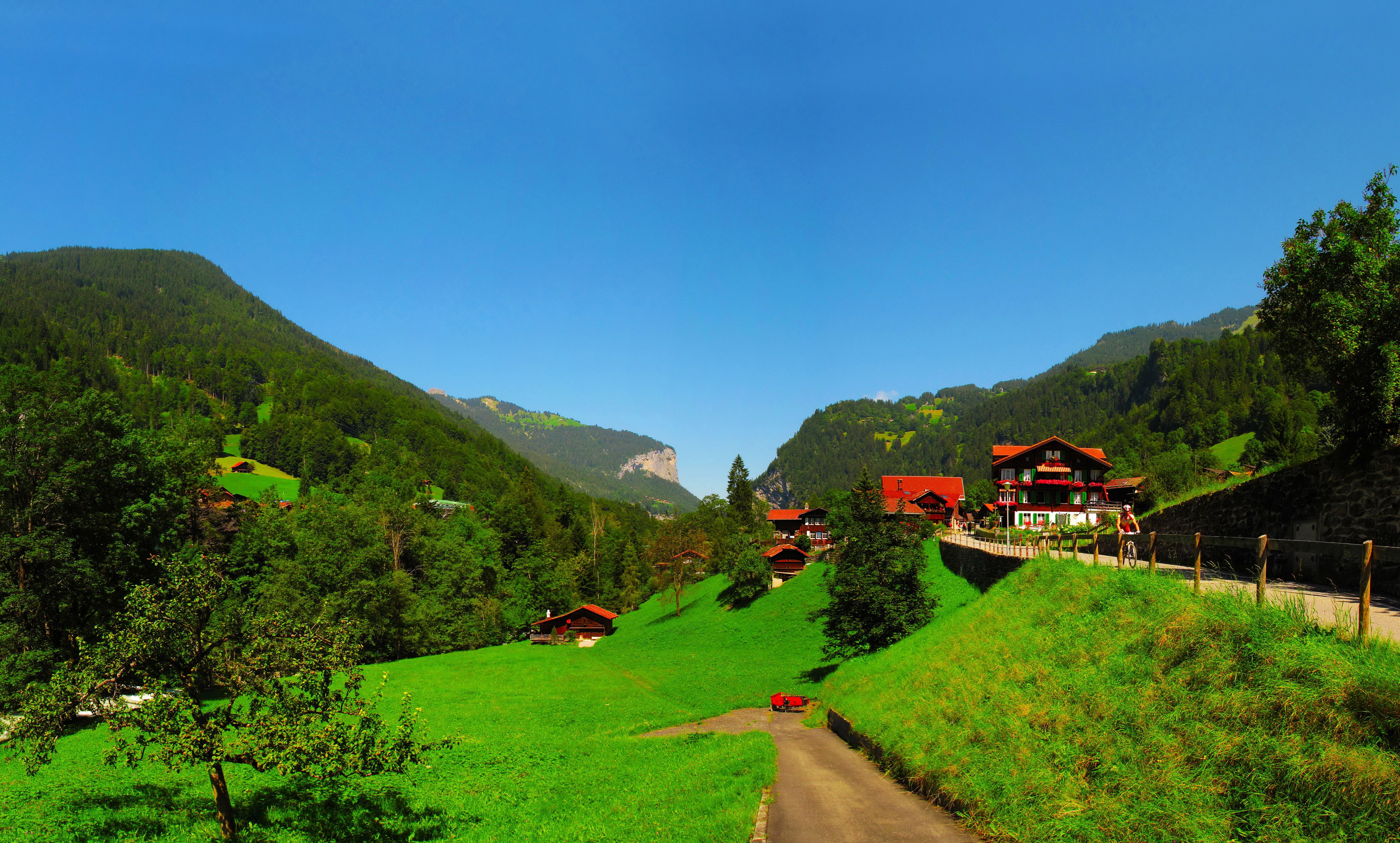 Швейцария Горы река деревья трава скачать