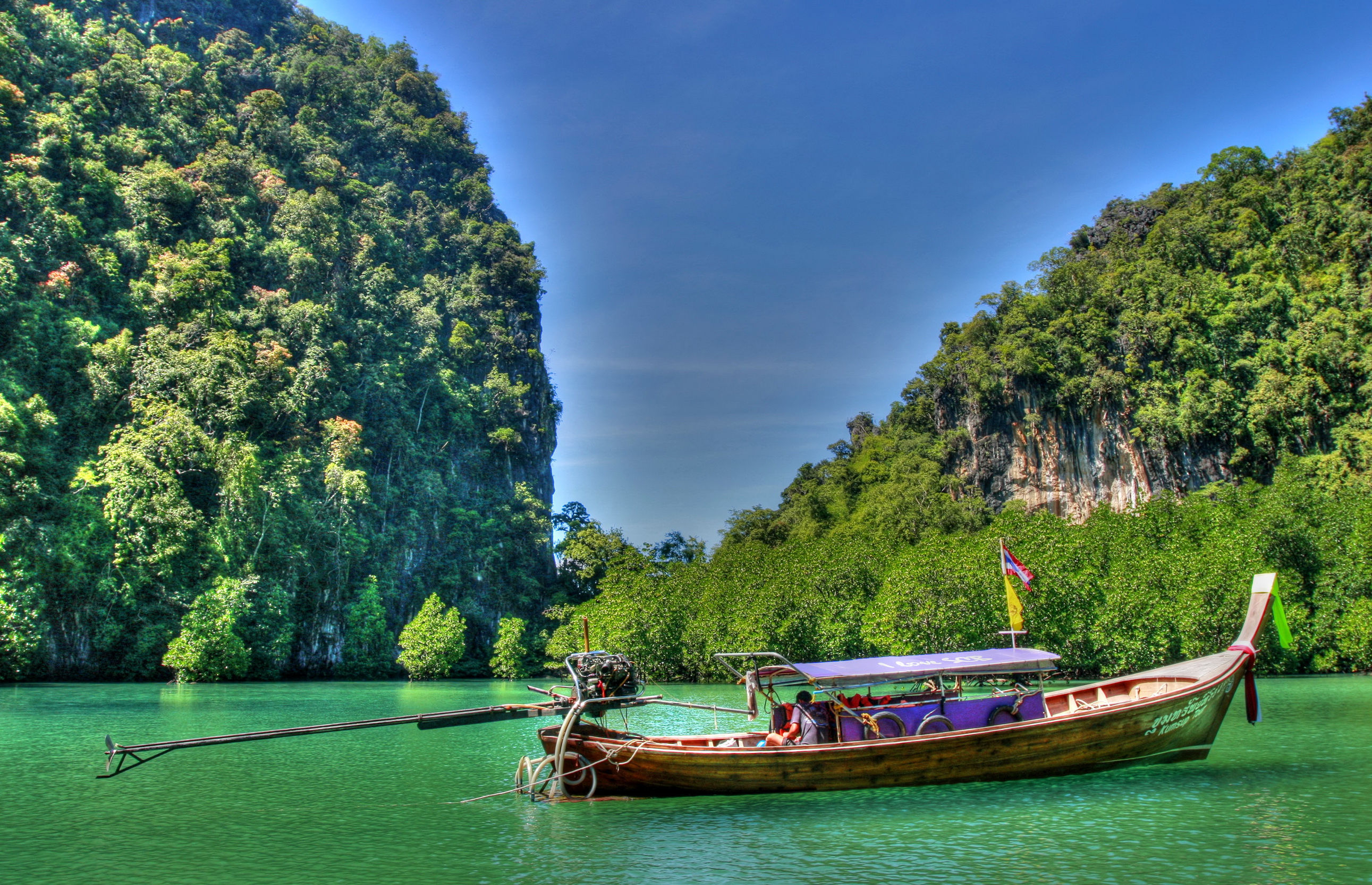 природа деревья река лодки Тайланд страны скачать