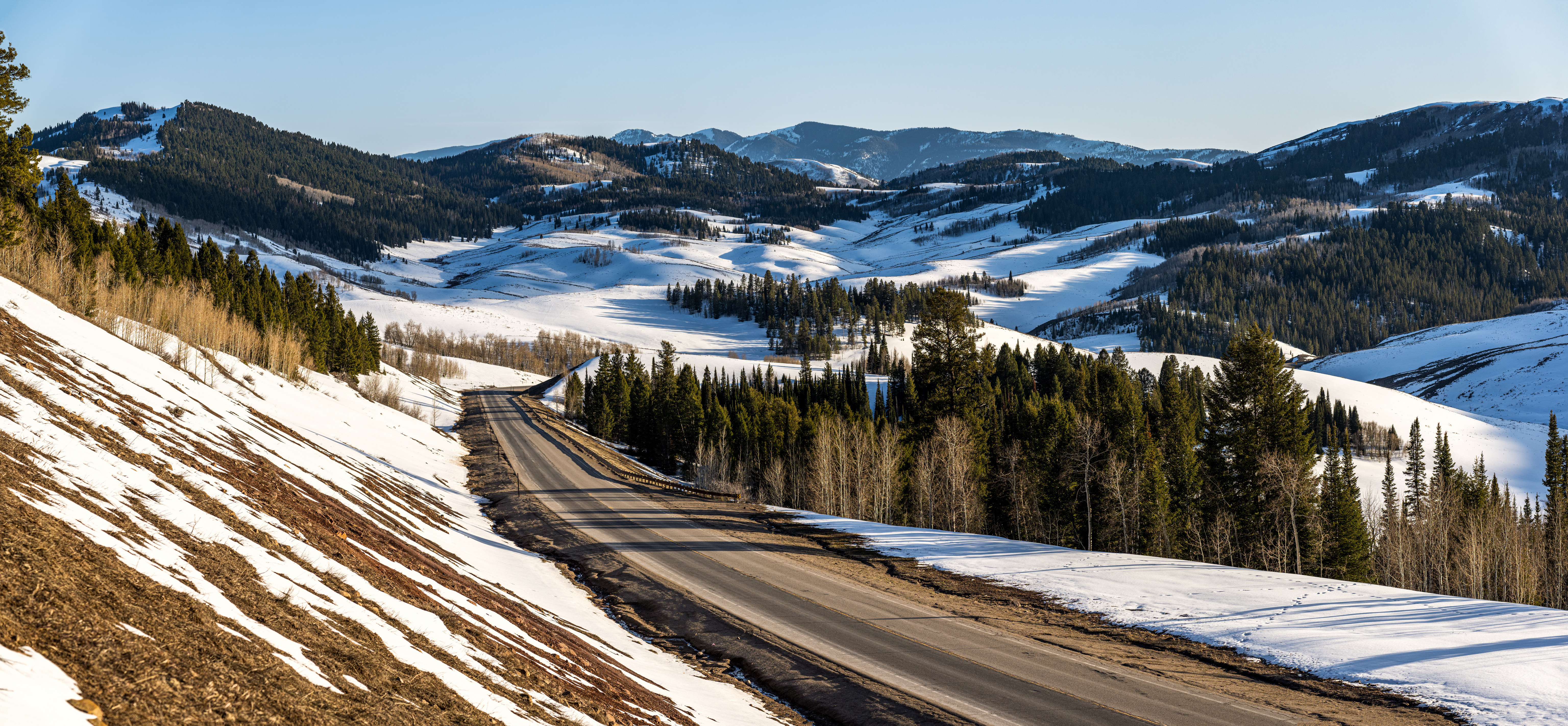 Фото америка Wyoming Горы Природа Снег Дороги США штаты гора снега снегу снеге