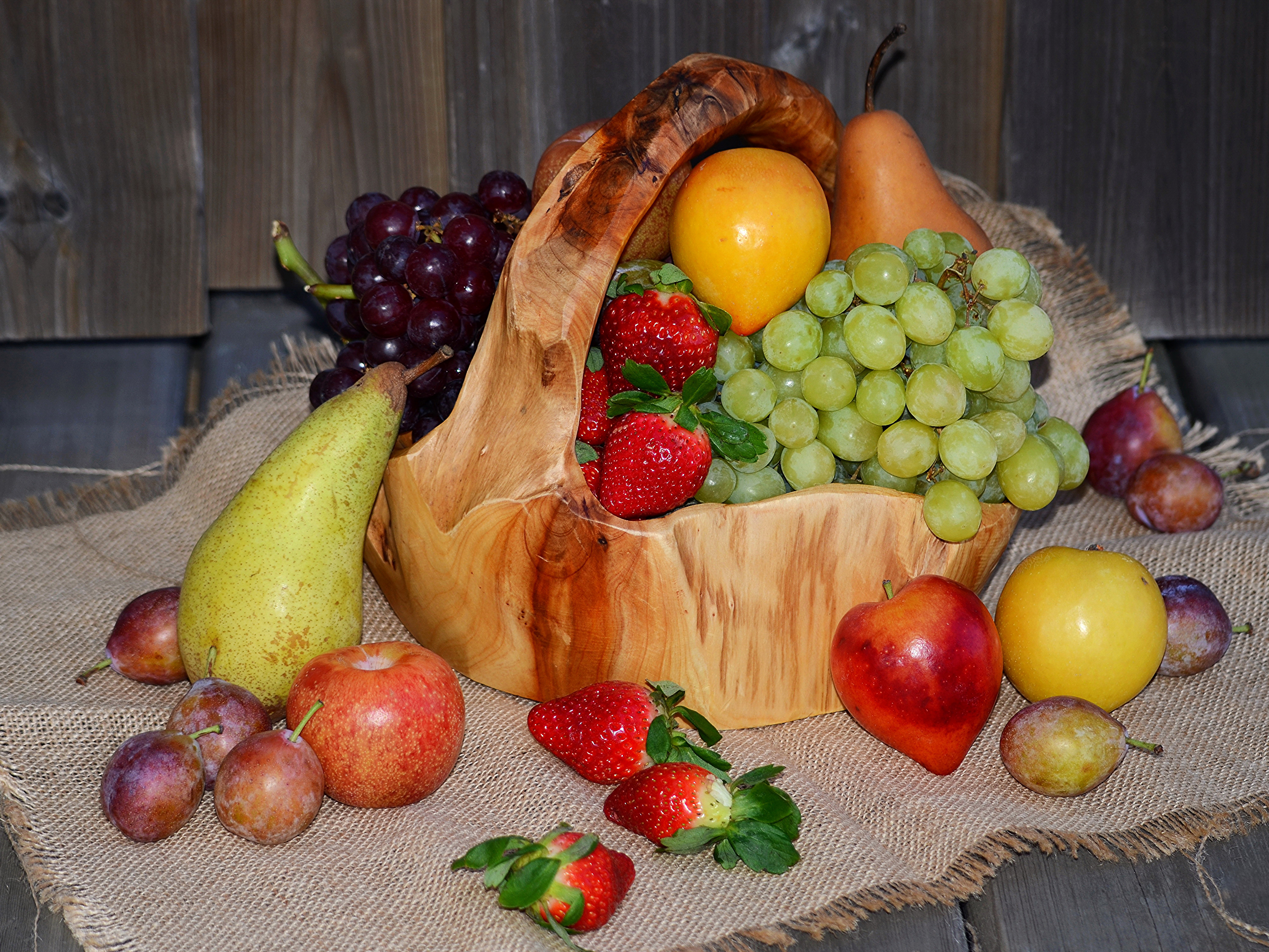 корзина, фрукты, виноград, груша, яблоки, загрузить