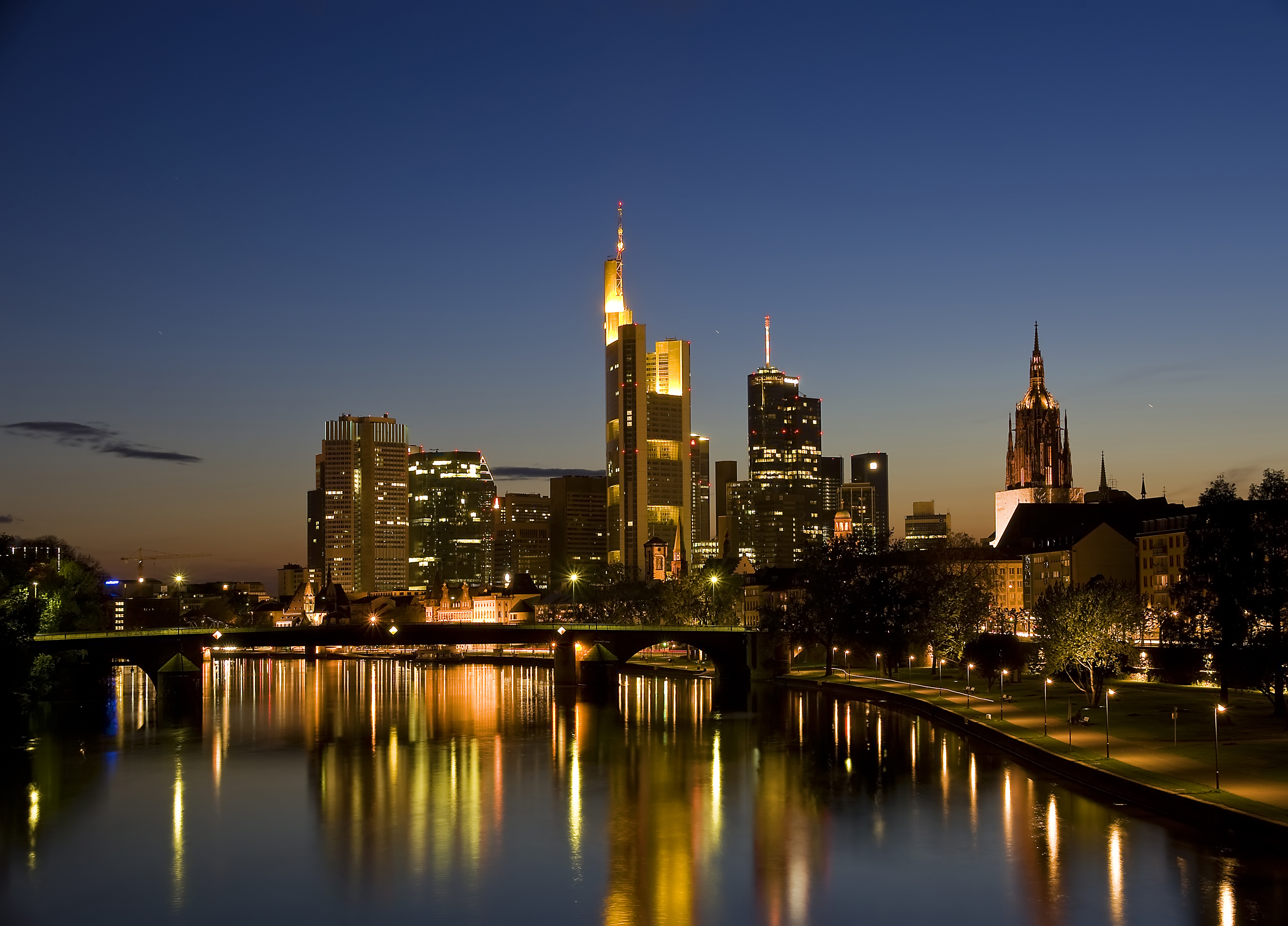Франкфурт-на-Майне Германия мост ночь скачать