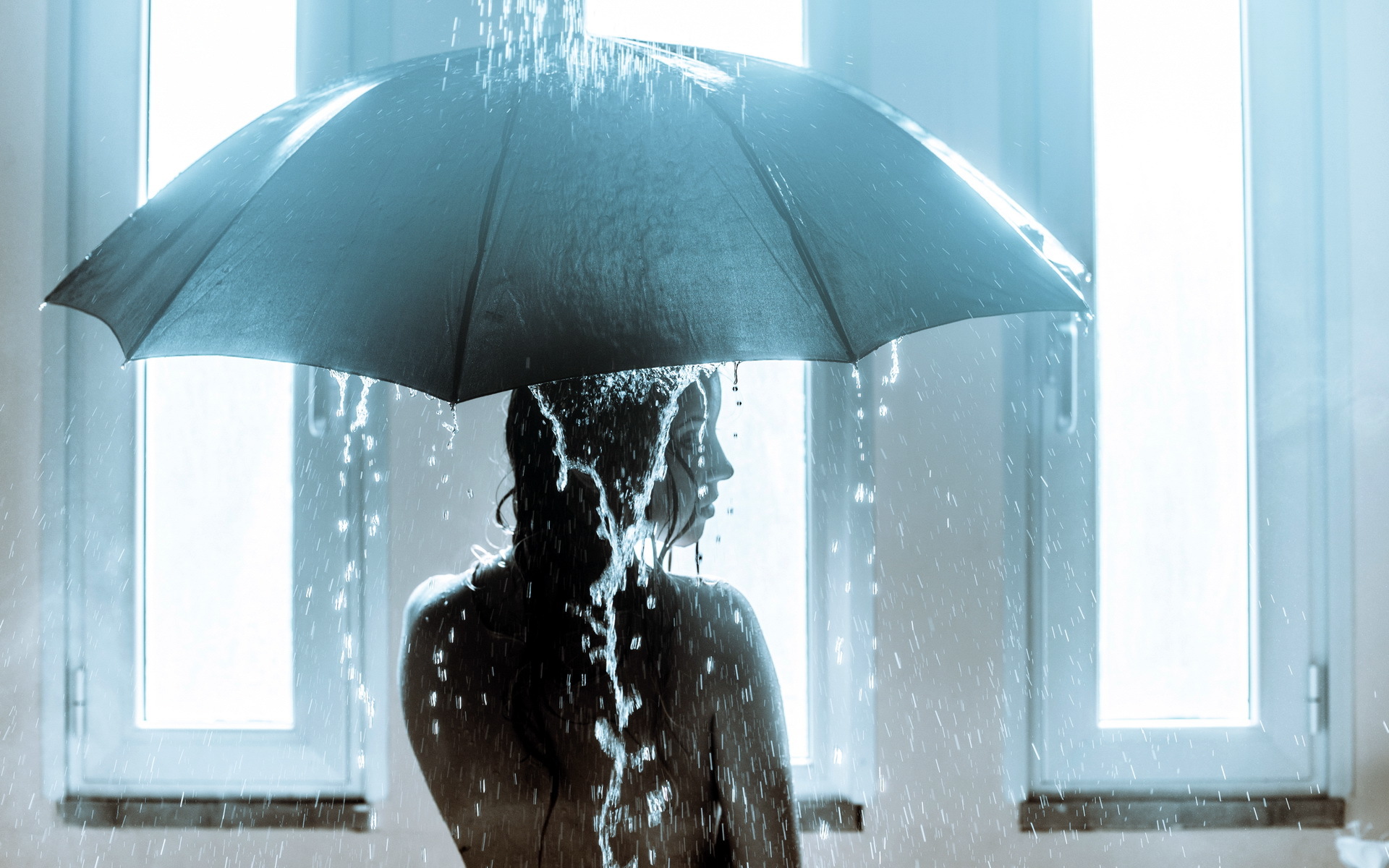 Фотография девушка Дождь Вода Зонт Девушки молодая женщина молодые женщины воде зонтом зонтик