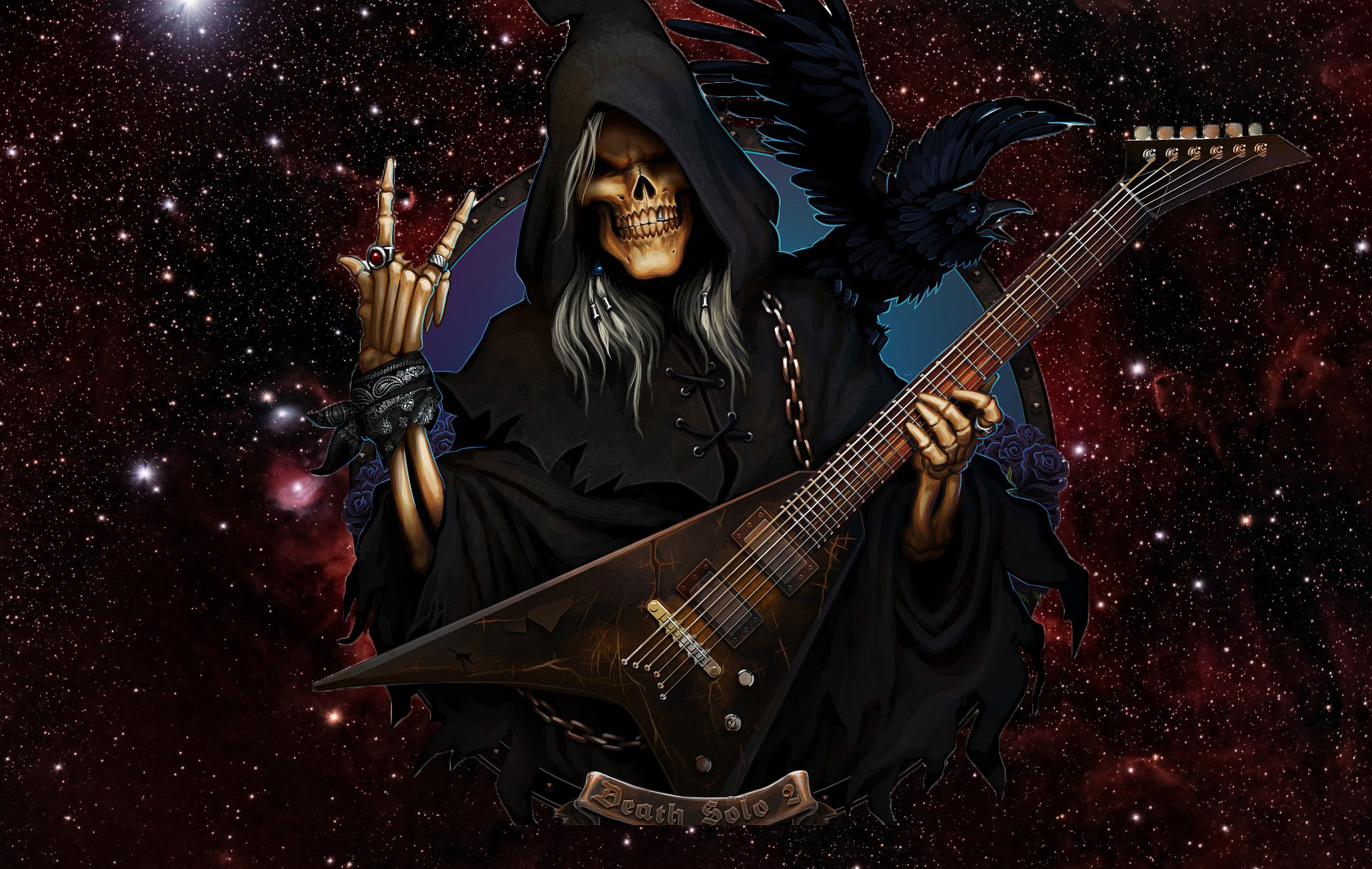 Песни рок ночь. Группа Grim Reaper. Рок арт. Скелет с гитарой. Смерть с гитарой.