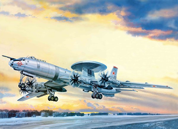 Фотография Самолеты Пассажирские Самолеты взлетает Tupolev Tu-126 Рисованные Авиация 600x433 Взлет взлетают