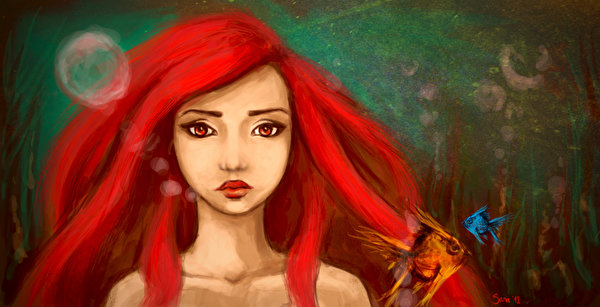 Картинки русалка Подводный мир Рыжая Волосы Фантастика 600x307 Русалки рыжие рыжих волос Фэнтези