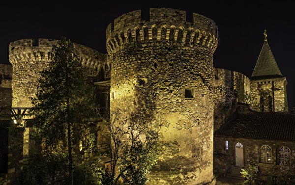 Фотографии Города Белград Крепость Сербия Ночь 600x377 город ночью в ночи Ночные