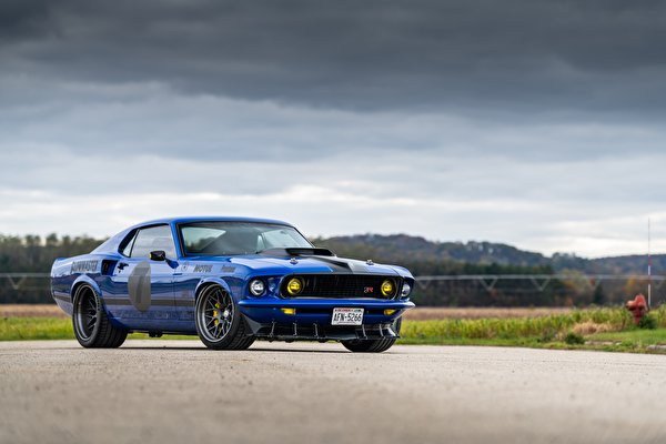 Картинки Ford Mustang 1969 Mach 1, By RingBrothers синие машины 600x400 Форд синяя Синий синих авто машина Автомобили автомобиль