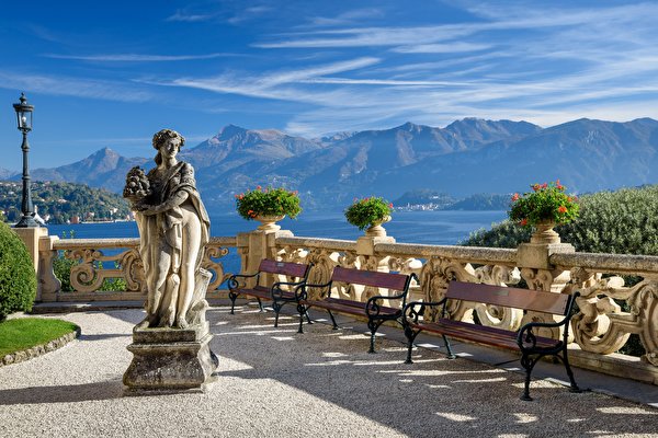 Обои для рабочего стола альп Италия Фонарь Lago di Como Горы Природа Озеро Скульптуры 600x400 Альпы фонари гора скульптура