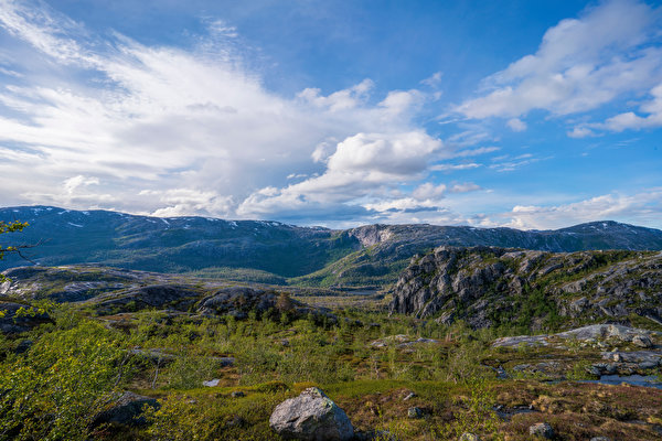 Фотографии Норвегия Rago National Park гора Природа парк Камни Облака 600x400 Горы Парки Камень облако облачно