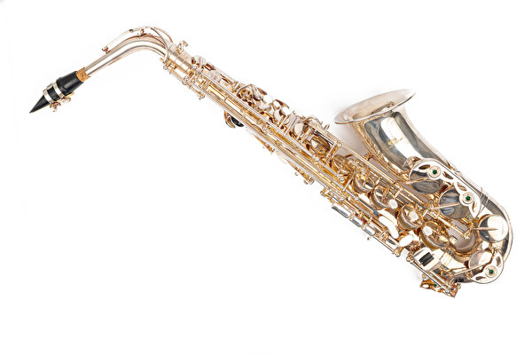 Картинки saxophone Музыка Белый фон Музыкальные инструменты 600x400 белом фоне белым фоном