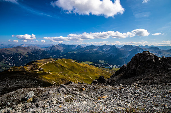 Обои для рабочего стола Альпы Швейцария Arosa Горы Природа Камень облако 600x399 альп гора Камни Облака облачно