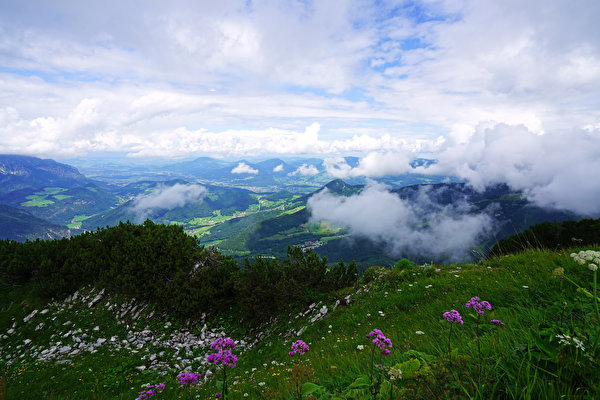 Обои для рабочего стола Бавария альп Германия Obersalzberg Горы Природа облако 600x400 Альпы гора Облака облачно