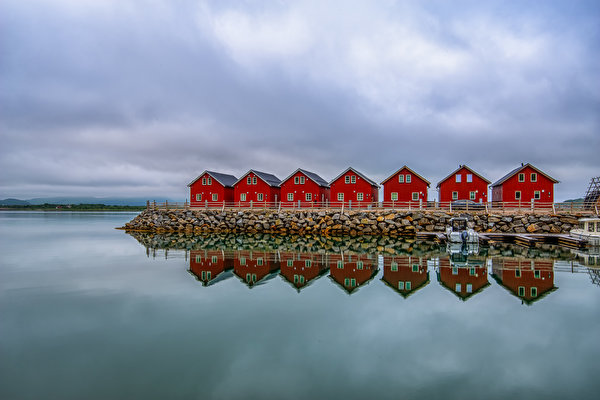 Фото Лофотенские острова Норвегия rorbu Природа отражении Дома 600x400 Отражение отражается Здания