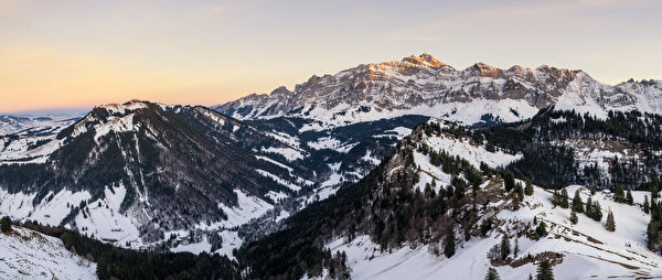 Картинки Альпы Швейцария Панорама Kronberg Горы Природа 600x254 альп панорамная гора