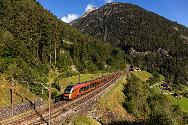 Фотография Альпы Швейцария Gotthardbahn Горы Природа Поезда 600x400 альп гора