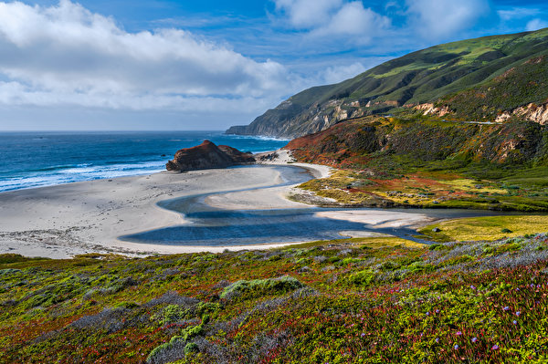 Фотографии калифорнии США Big Sur Океан Природа берег 600x400 Калифорния штаты америка Побережье