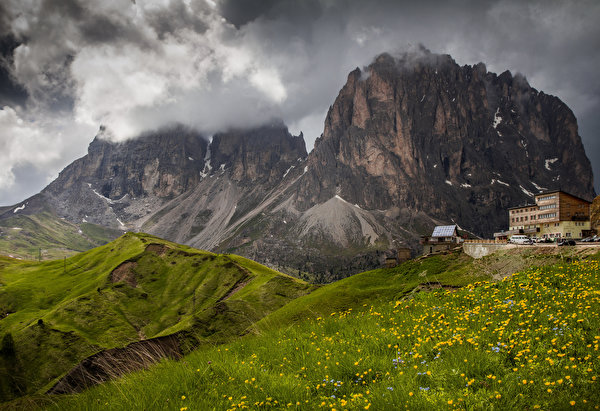 Обои для рабочего стола Альпы Италия Dolomites Горы скалы Природа 600x411 альп гора Утес скале Скала