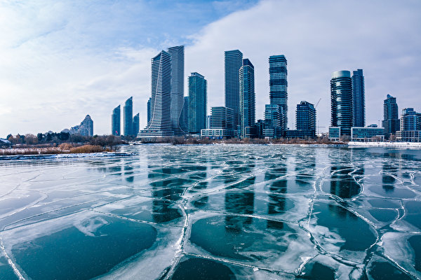 Картинка Торонто Канада Mimico Лед Дома город 600x400 льда Здания Города