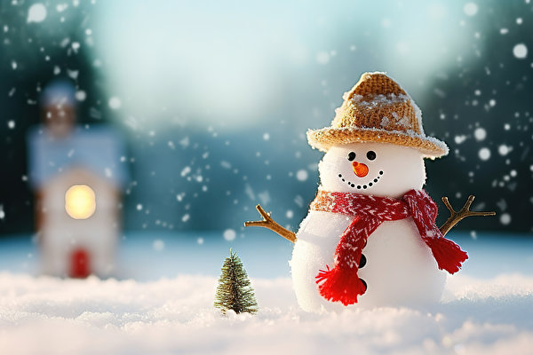 Фотография Новый год боке Снег Снеговики 600x400 Рождество Размытый фон снега снегу снеге снеговик снеговика