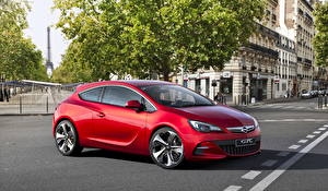 Обои для рабочего стола Opel Франция Красные Сбоку Металлик Асфальта 2010 GTC машины Города