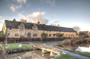 Фотографии Англия Дома Мосты HDRI Lower Slaughter Города