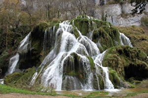 Фотография Водопады Франция Мох Cascade des Tufs Природа