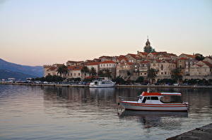 Обои Хорватия Побережье Катера Здания Korcula