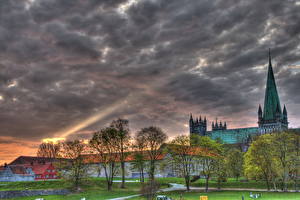 Обои Норвегия Небо Облака Trondheim Города