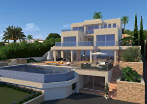 Обои Испания Плавательный бассейн Moraira город 3D_Графика