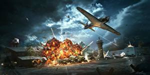 Обои World of Warplanes Самолеты Взрывы компьютерная игра