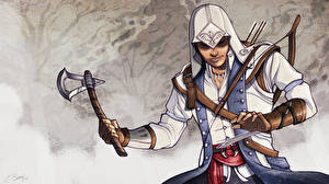 Картинки Assassin's Creed Assassin's Creed 3 Воители С топором Капюшон компьютерная игра