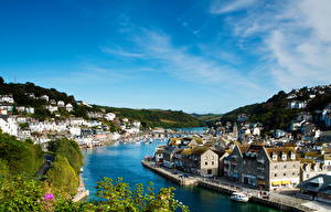 Картинки Англия Дома Река Looe Cornwall Города