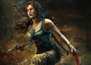 Картинки Tomb Raider Tomb Raider 2013 Воины Лара Крофт Майки Девушки