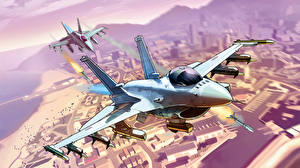 Картинка Grand Theft Auto ГТА 5 Самолеты Истребители Векторная графика F-16 Fighting Falcon Игры