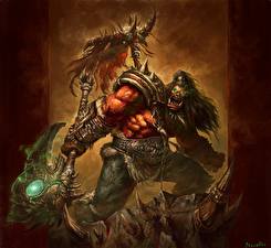 Фото WoW Воители Орки С топором thrall, ork Фэнтези