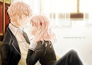 Обои для рабочего стола Любовь Две Юноша diabolik lovers, shuu sakamaki, komori yui Аниме Девушки