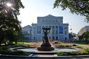 Обои Фонтаны Латвия Opera and Ballet Theater Riga город