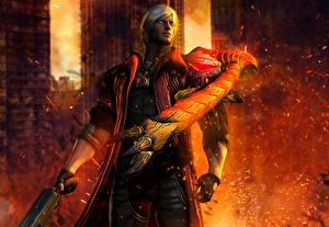 Фото Devil May Cry Мужчина Огонь Монстр Данте lucifer dante компьютерная игра 3D_Графика