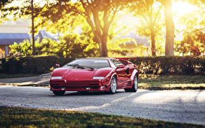 Фотографии Lamborghini Спереди Роскошные Красный Countach supercar машина