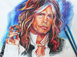 Картинки Aerosmith Рисованные Мужчины Лицо Steven Tyler Музыка