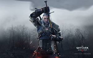 Обои The Witcher 3: Wild Hunt Мужчины Воители Геральт из Ривии Меча Доспехи Gwynbleidd Vatt’ghern