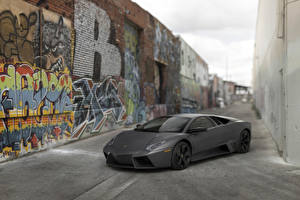 Картинки Lamborghini Граффити Дорогой Серая 2008 Reventon US-spec машина