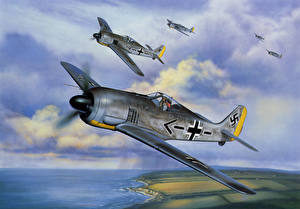 Обои Самолеты Рисованные Истребители Немецкий Fw 190 ww2 art german fighter