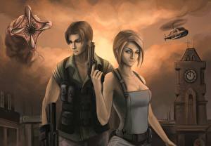 Обои Resident Evil 3 jill valentine Carlos Oliveira Игры Девушки