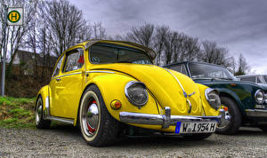 Картинки Volkswagen Старинные HDR Желтый beetle vintage авто