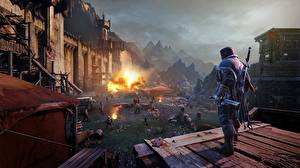 Фотографии Воители Мужчины Middle-earth: Shadow of Mordor Мечи компьютерная игра 3D_Графика