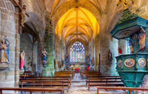 Фото Франция Религия Храмы HDRI Скамейка Brittany Locronan St Ronan Ambon liturgy город