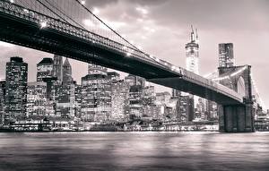 Фотографии Штаты Мост Манхэттен Нью-Йорк Brooklyn Bridge Brooklyn East River город