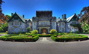 Картинки Канада Замок Ландшафтный дизайн Кустов HDRI Hatley Castle Colwood